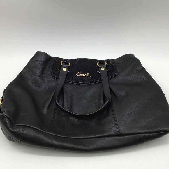 Coach Designer Leather Black/Gold Shoulder Handbag Purse - Picture 2 of 8